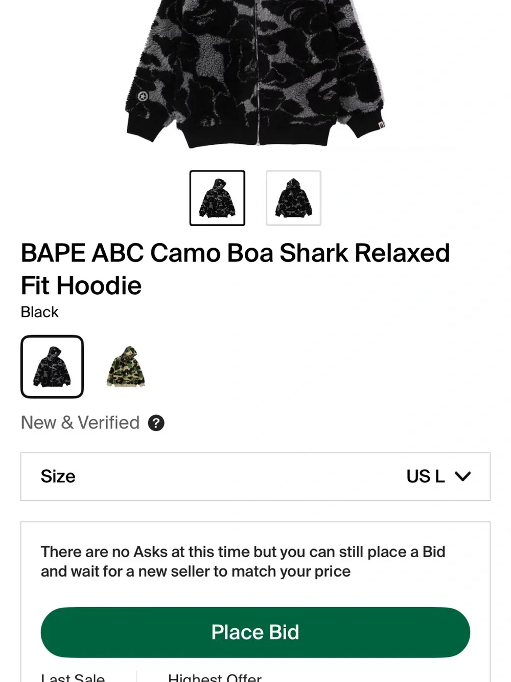Bape ABC Camo Boa Shark Hoodie Jacket - Black & Gray